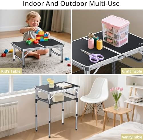Anbte Folding Camping Table, 24"X 16" Adjustable Height Small Folding Table