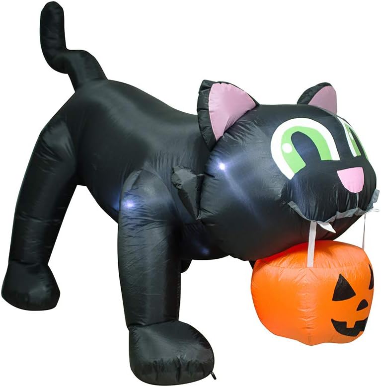 AJY 8FT Halloween Inflatable Giant Black Cat & Pumpkin with LEDs