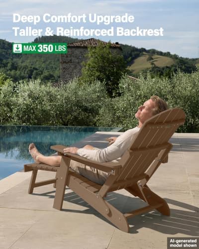 YEFU Adjustable Adirondack Chair with Footrest,All-Weather, Set of 2,Teak