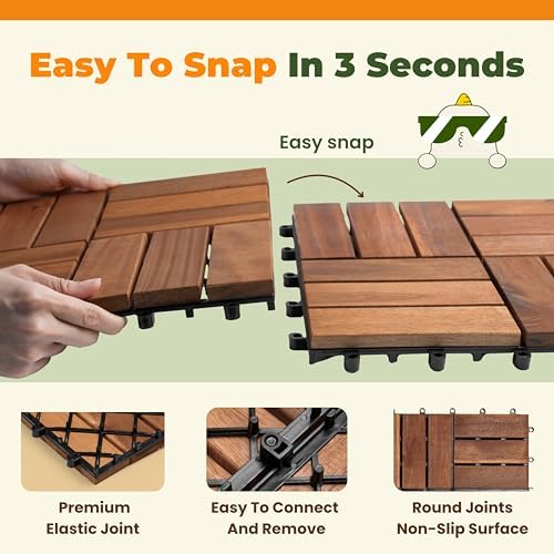 Jurax Interlocking Wood Deck Tiles, 10Pcs Patio Flooring, Walnut