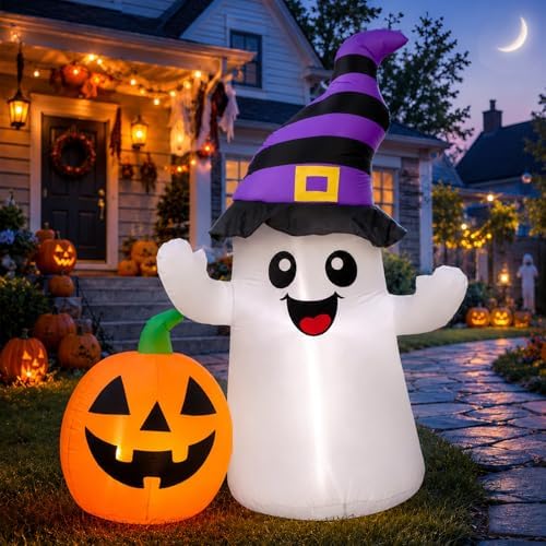 Toiyjofe 5.5FT Halloween Inflatables Ghost with Pumpkin Yard Decoration