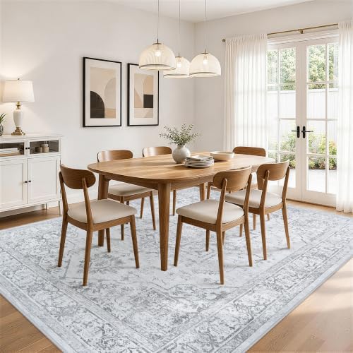 8x10 Washable Area Rugs for Living Room Grey Non-Slip Rug