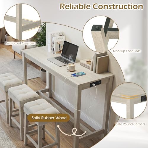 COSTWAY 4-Piece Breakfast Nook Bar Set with Built-in Charging Station
