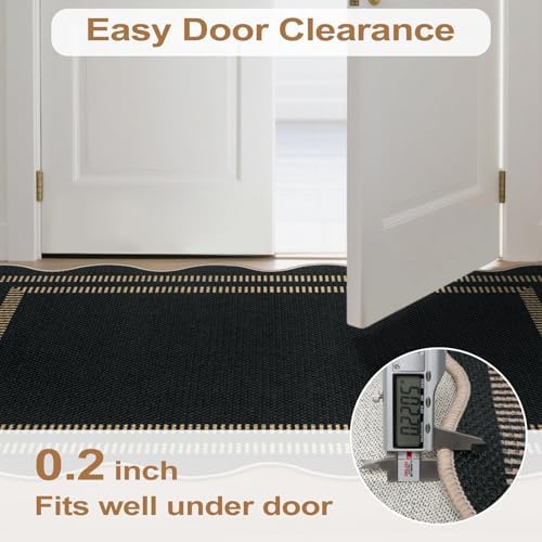 Modern Easy Jute 3x5 Outdoor Patio Rug, Black Washable Rugs for Entryway Indoor Kitchen Rugs, Farmhouse Neutral Non Slip Carpet for Living Room Backyard
