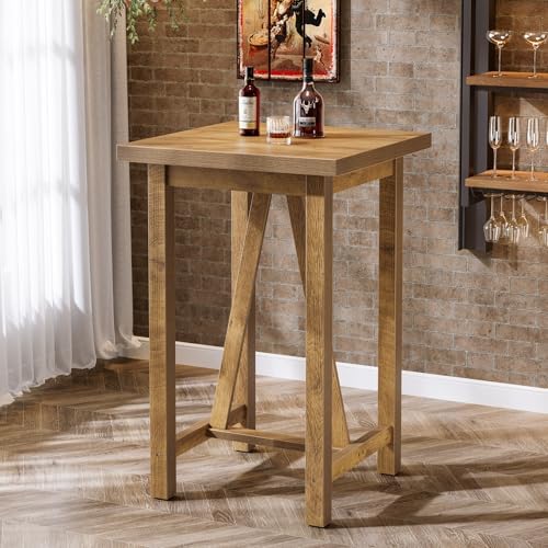 Tribesigns Square Bar Table, 39.4" Tall Counter Height Pub Table for Cocktail Coffee Bistro, Farmhouse High Top Desk for Living Room, Dining Room, Kitchen, Small Space