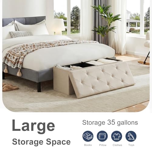 DUMOS 43 Inch Folding Storage Ottoman Bench, Large Ottoman with Storage