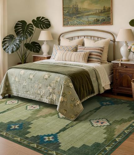 YIHOUSE 6’x9’ Washable Green Mid Century Modern Area Rug for Living Room