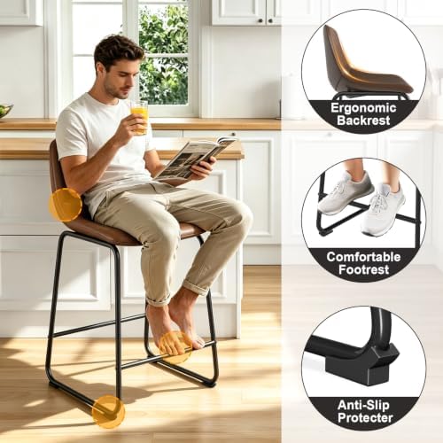 TAVR 24 inch Counter Height Stools Set of 3, Hold up to 500 lbs, Brown