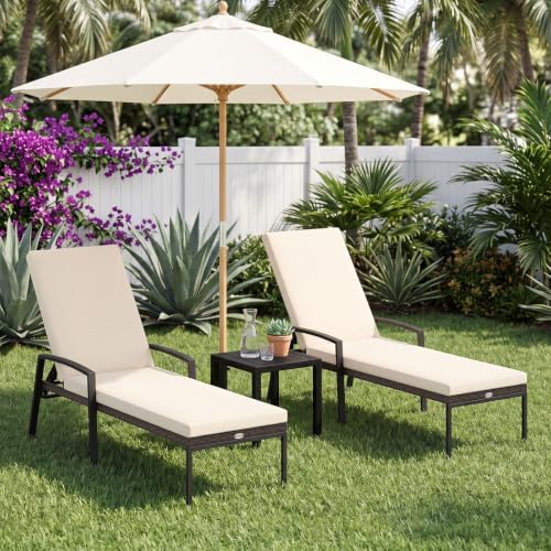 Tangkula Set of 2 Patio Furniture Outdoor Rattan Wicker Lounge Chair Set Adjustable Poolside Chaise with Armrest and Removable Cushions