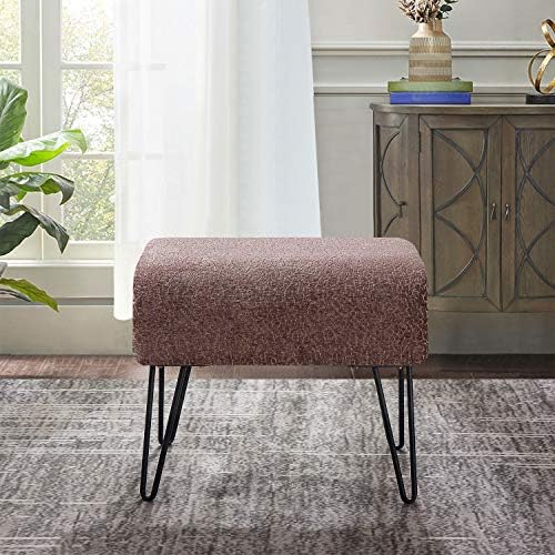 Home Soft Things Jacquard Chenille Ottoman, 19" x 13" x 17" H, Babati-Light Brown, Fuzzy Entry Way Ottoman Bench for Living Room Bedroom End of Bed Decorative Makeup Stool Foot Rest Chair Home Décor
