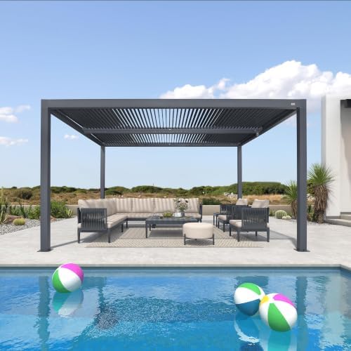 PURPLE LEAF Louvered Pergola 12' x 14' 94AS LED Strip Light Windproof