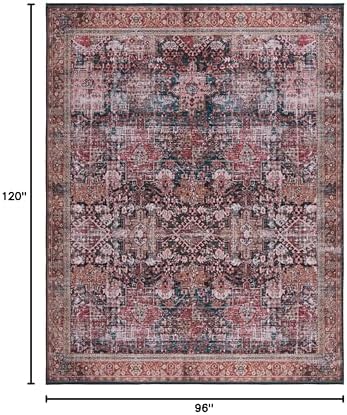 SAFAVIEH Washable Rug Tucson Collection - 8' x 10', Rust & Green, Slip Resistant & Easy to Clean, Ideal for Living Room, Bedroom, Dining Space (TSN114P)