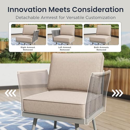 PHI VILLA 8-Piece Rope Patio Sectional Furniture Set with Cushion, Gray