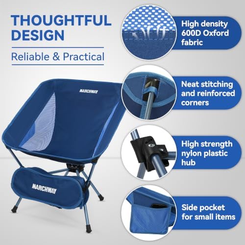 MARCHWAY Lightweight Folding Camping Chair, Compact Stable, Holds 330 lbs