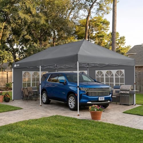CROWN SHADES 10X20 Pop Up Canopy Tent with Sidewalls, Instant Setup, Gray