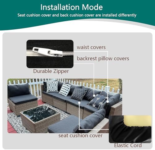 Outdoor Cushion Covers Replacement 14 Pcs, Black