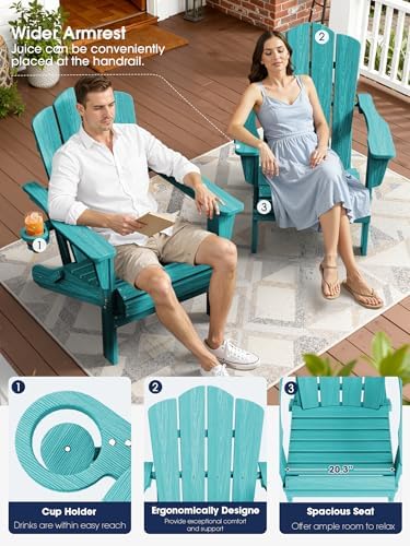 KINGYES Folding Adirondack Chair with Cup Holder, Aruba