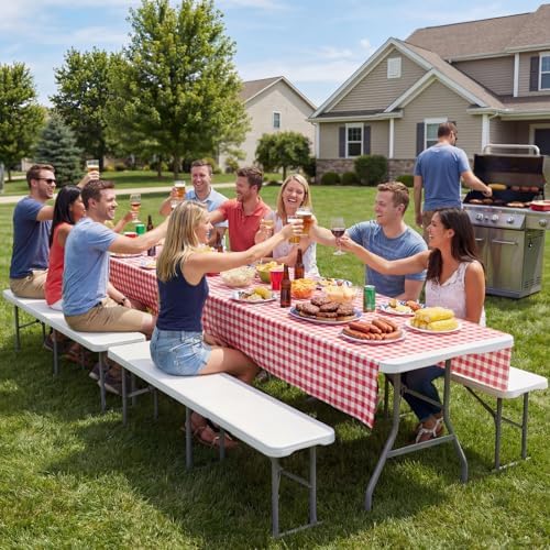 Byliable Folding Bench 6ft,Portable Plastic Bench Seat with Handle,White