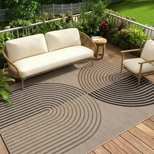 Garvee Outdoor Patio Rug 8x10 Rainbow Washable Easy Jute Rugs, Tan