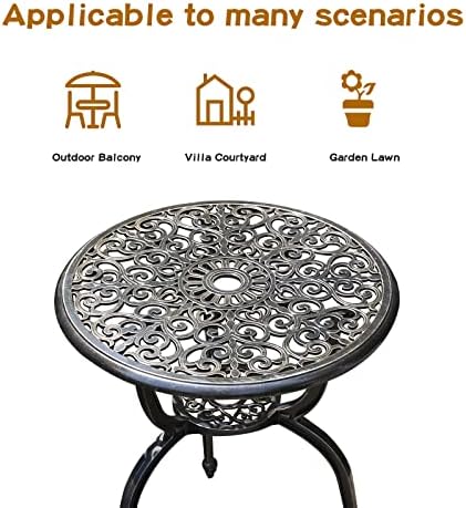 YKSY&YKSY Patio Bistro Set.Rust-Resistant Cast Aluminum Bistro Table Set with Umbrella Hole for Backyard (Crown Copper)