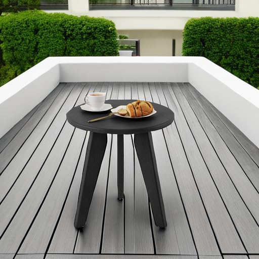 HDPS Outdoor Side Table, Small Round End Table for Outdoor, Black