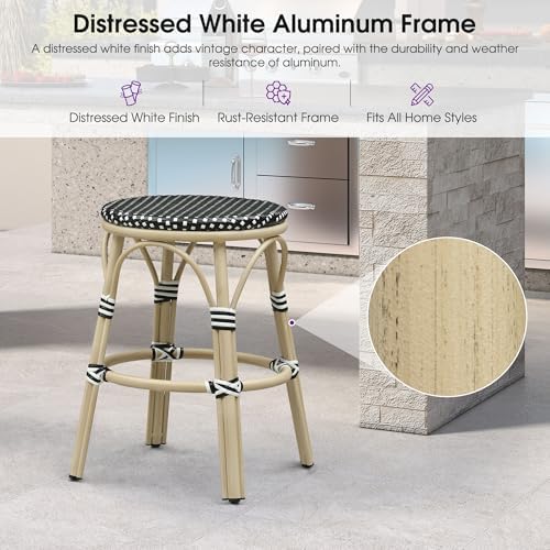 PURPLE LEAF Bar Stools 25" Round French Set of 2 Backless Black