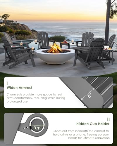 GREENVINES Folding-Adirondack-Chairs Set of 4, HDPE All Weather, Grey