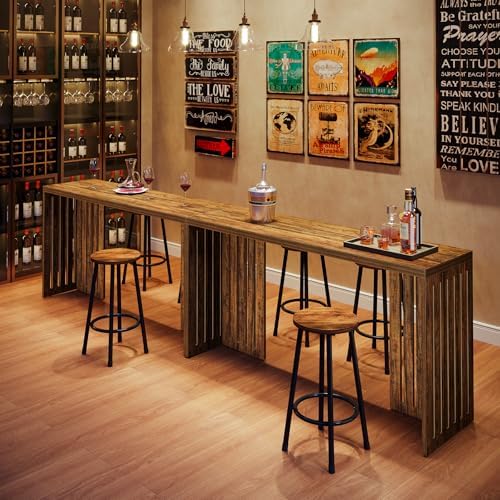 Tribesigns 63-Inch Bar Table with Louvered Base, Rustic Brown