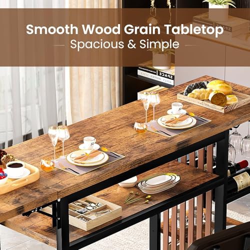 Bar Table and Chairs Set, 59'' Counter Height Dining Table Set with Storage