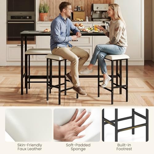 COSTWAY 4 Pieces Counter Height Bar Table Set with Power Outlet