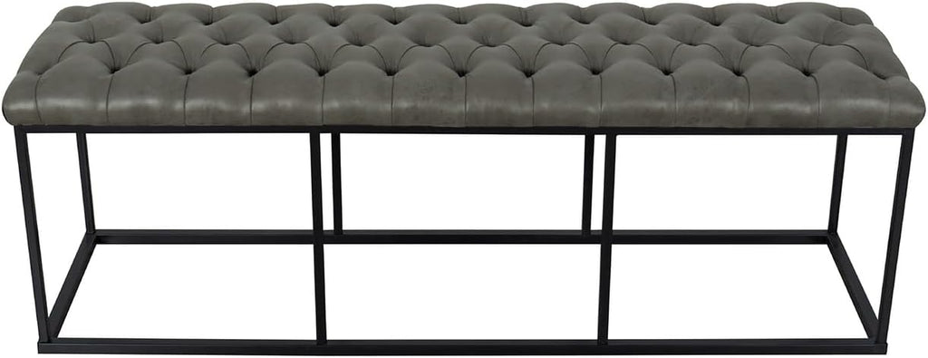HomePop 52" Button Tufted Decorative Bench with Metal Base - Gray Faux Leather