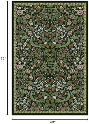 Moynesa Floral Green 4x6 Rug, Boho Washable Rugs for Living Room, Non Slip Soft Bedroom Area Rug, Botanical Ultra Thin Indoor Throw Carpet for Kitchen Entryway Bedside, Green