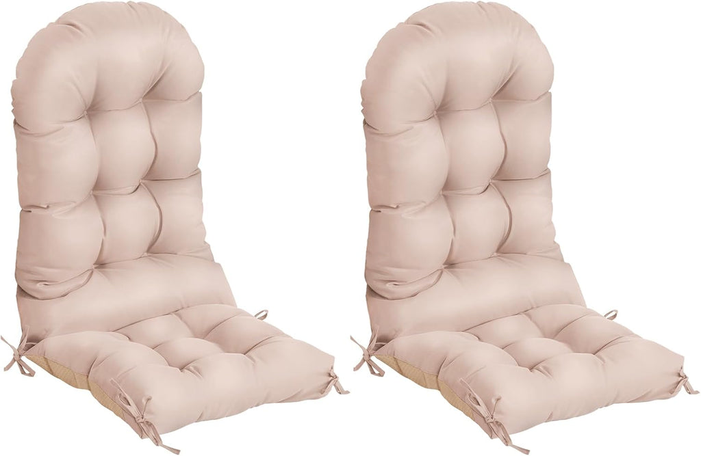 nalone 2 Pack Adirondack Cushion Rocking Chair Cushions High Back Adirondack Chair Cushion with Ties Patio Cushions for Outdoor Furniture (2 Pack, Beige)