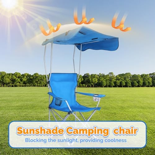 VINGLI Portable Folding Camping Chair with Canopy, Beach Chair with Canopy for Adult, Adjustable Sun Shade for Sport Event, Outdoor, Camping, Fishing-Green
