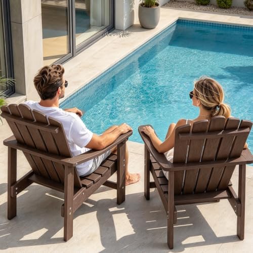 HDPE Stackable Adirondack Chairs Set of 2, Brown