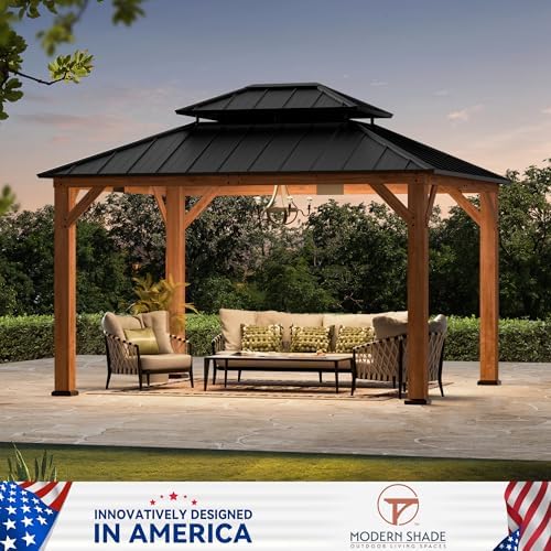 Modern Shade Wood Gazebo 11x13 with Double Galvanized Steel Roof