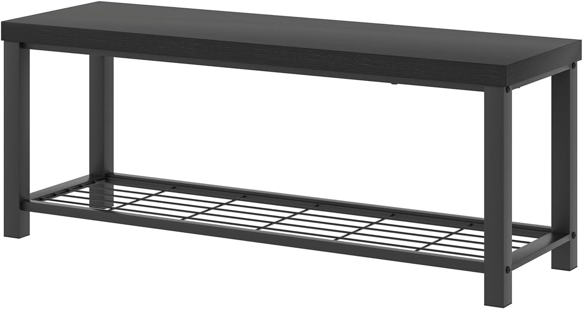 EXCEFUR Entryway Bench, Modern Wood and Metal Storage Bench for Hallway Front Door Entrance, Industrial Indoor Shoe Rack Bench Seat for Bedroom Living Room, 43.3 Inch Black