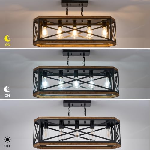 5-light rustic dining room light fixture,31" farmhouse kitchen, side view