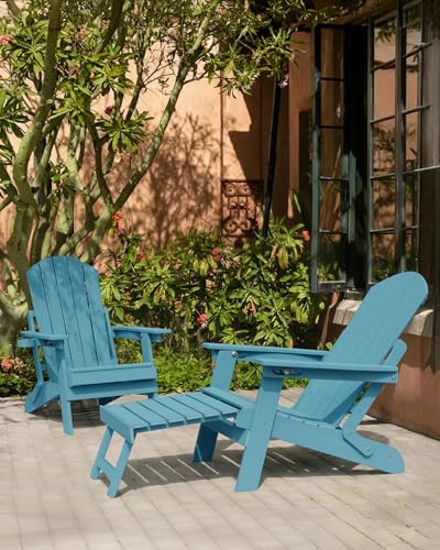 YEFU Adjustable Adirondack Chair with Footrest,All-Weather, Set of 2,Blue
