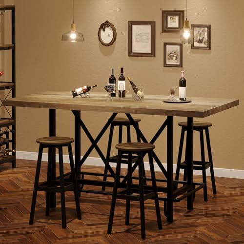 Tribesigns 63-Inch Counter Height Bar Table with Metal Footrest (Gray)