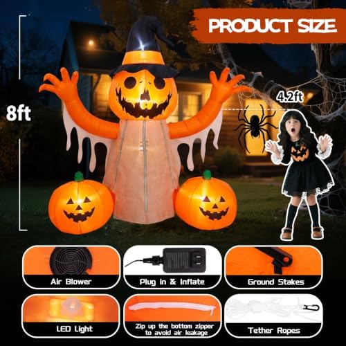 8FT Halloween Inflatables Pumpkin Scarecrow Outdoor Decorations