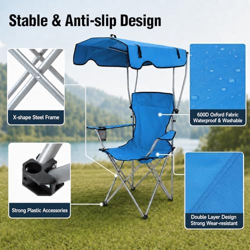 REDCAMP Portable Folding Camping Chairs with Canopy, Blue