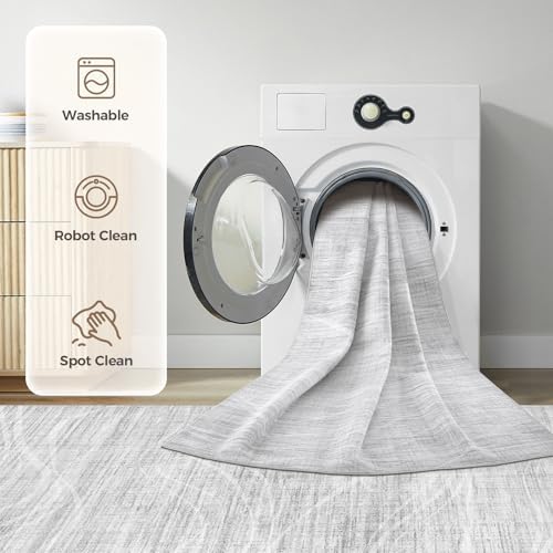 WITSHOCK 9x12 Area Rug Washable Rugs for Living Room Bedroom, Light Grey