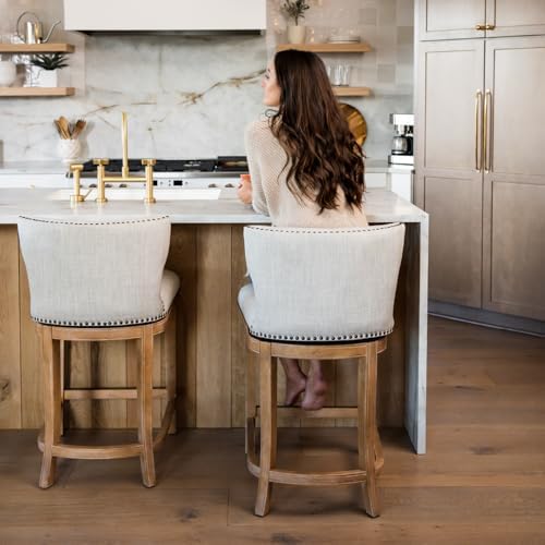 Maven Lane Hugo Counter Stool, Weathered Oak, Sand Color, 26"