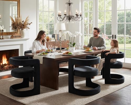 HNY Modern Black Velvet Barrel Dining Chairs Set of 6