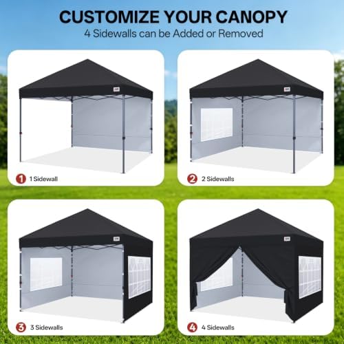 ABCCANOPY 10x10 Pop Up Canopy Tent, Enclosed with Zippered Walls, Black