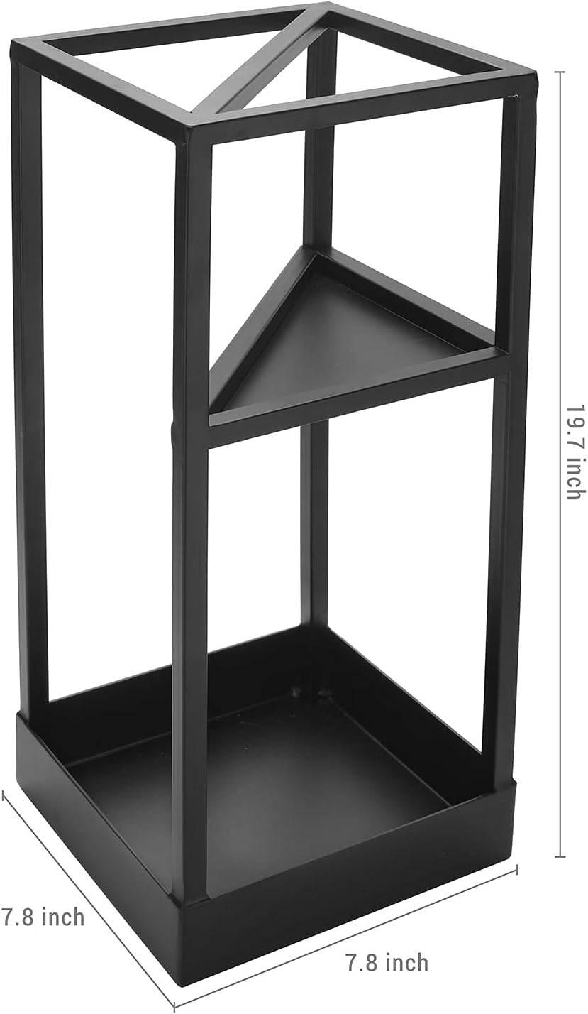 MyGift 20 Inch Tall Black Metal Geometric Umbrella Stand with Drip Tray