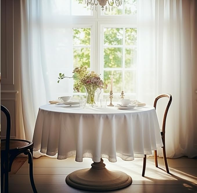 EVERLY 100% Pure Linen Round Tablecloths 90Inch Round Machine Washable Tablecloth for Thanksgiving,Decorative Halloween,Buffet Parties,Picnic,Events,Weddings and Restaurants-White