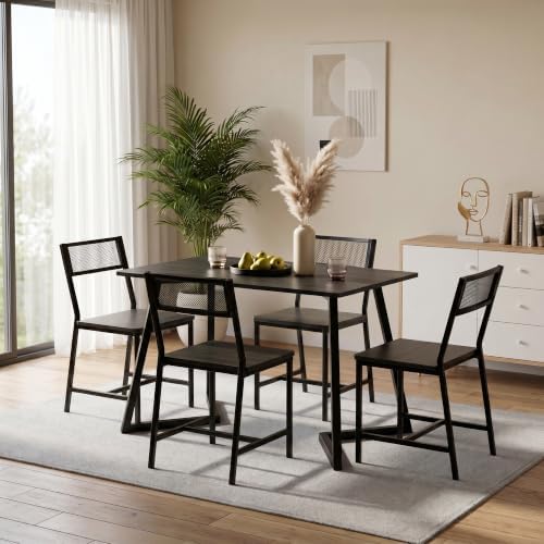 DHZ Dining Chairs Set of 4, Industrial Metal Mesh Dining Room Chairs with Breathable Grid Backrest & Sturdy Steel Frame, Modern Black Kitchen Chairs for Dining Table, Living Room, Apartment (Black)