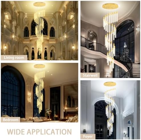 36-Light 200" High Ceiling Chandelier Long Spiral LED Dimmable Chandelier Modern Crystal Chandeliers for Staircase Foyer Entryway Living Room Gold